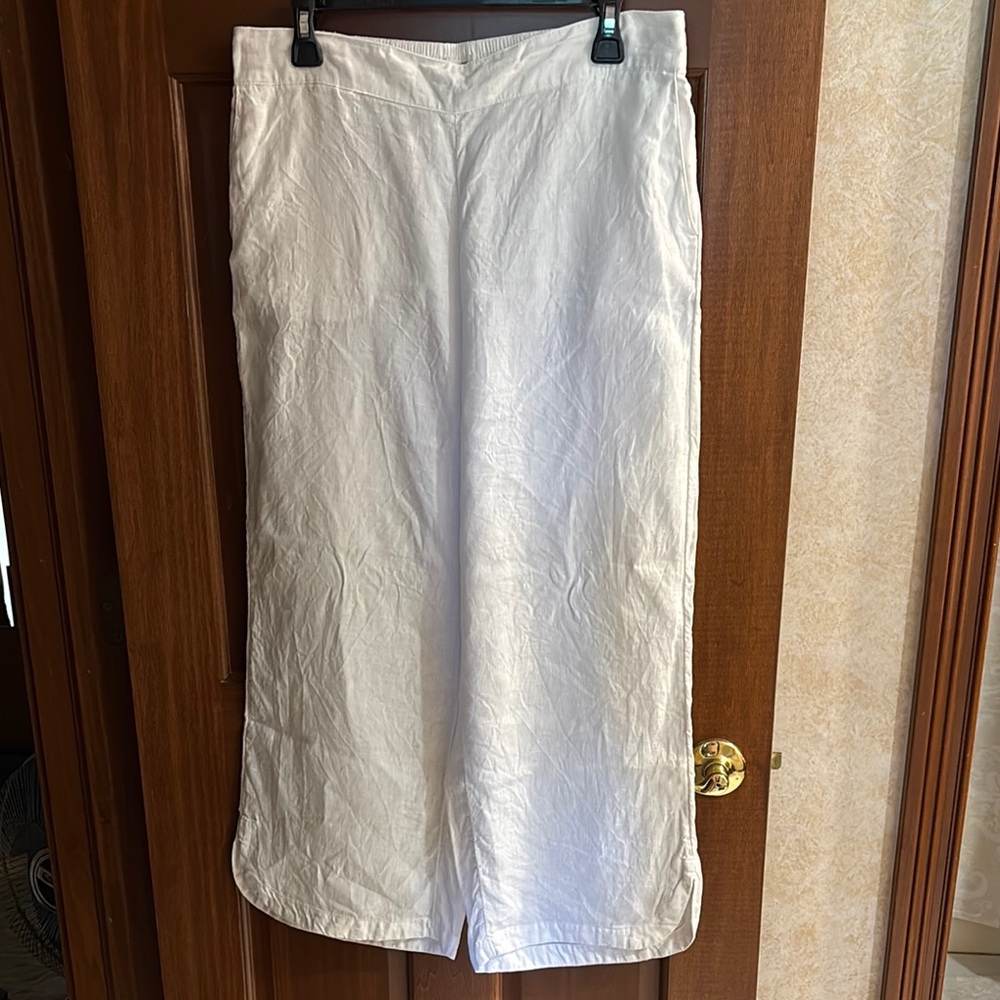 Christian Siriano White Linen Wide Leg Pants, Size Large